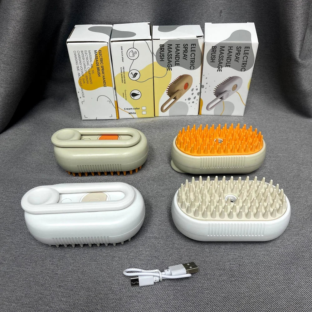 Cepillo de vapor giratorio para gatos y perros, peine eléctrico pulverizador para eliminar el pelo, cepillo de gato de silicona suave para masaje, peine de aseo, accesorios para mascotas