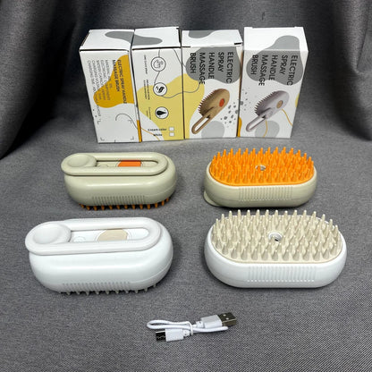 Cepillo de vapor giratorio para gatos y perros, peine eléctrico pulverizador para eliminar el pelo, cepillo de gato de silicona suave para masaje, peine de aseo, accesorios para mascotas