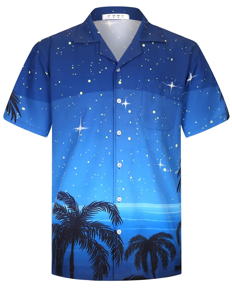 Camisas Hawaianas de Verano para Hombre, Manga Corta, Botones, Estampado de Árboles de Coco, Camisa Casual de Playa Aloha Tallas Grandes 6XL, Ropa para Hombre