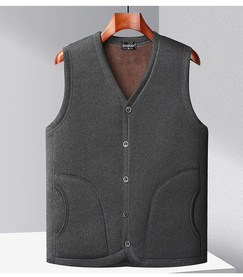 2026 Men's Autumn Winter Fashion V-neck Thickened Plus Velves Warm Vest Man Sleeveless Jackets Solid Slim Casual Waistcoat Male
