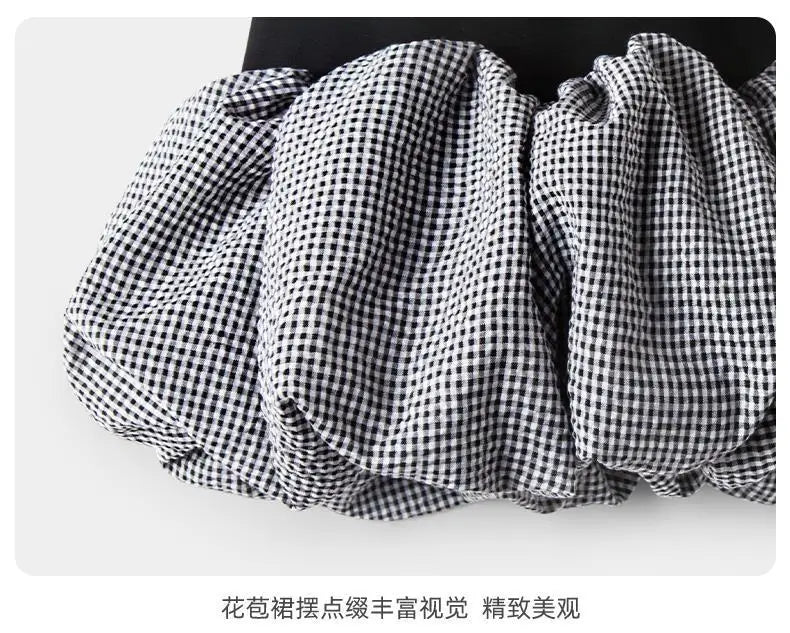 2025 Corea Niñas Bebé Vestido Verano Primavera Otoño Cuadros Retazos Vestidos Casuales Moda Niños Ropa Vestidos