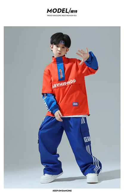 Chaqueta de hip hop para niños Pantalones cargo de contraste Sudaderas para niñas Conjuntos de ropa de baile callejero Chándal para niños Ropa urbana infantil