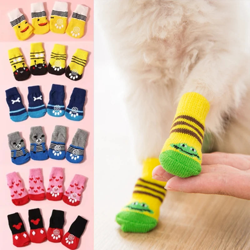 4 pzs./set calcetines para perros con patrón bonito, cubrepies cálidos antideslizantes, zapatos protectores para patas de cachorro, regalo de Navidad, accesorios para mascotas