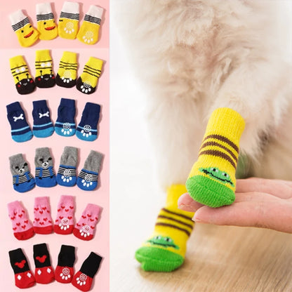 4 pzs./set calcetines para perros con patrón bonito, cubrepies cálidos antideslizantes, zapatos protectores para patas de cachorro, regalo de Navidad, accesorios para mascotas