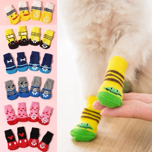 4 pzs./set calcetines para perros con patrón bonito, cubrepies cálidos antideslizantes, zapatos protectores para patas de cachorro, regalo de Navidad, accesorios para mascotas