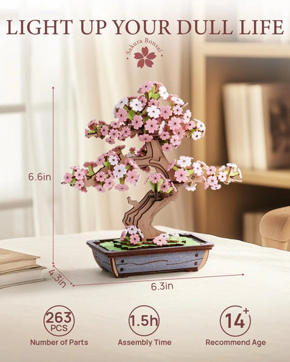 Robotime Rolife 3D Rompecabezas de Madera de Bonsái de Sakura Fácil Montaje Kit de Bonsái de Pino de Hoja Perenne Regalo de Navidad para la Familia Decoración del Hogar