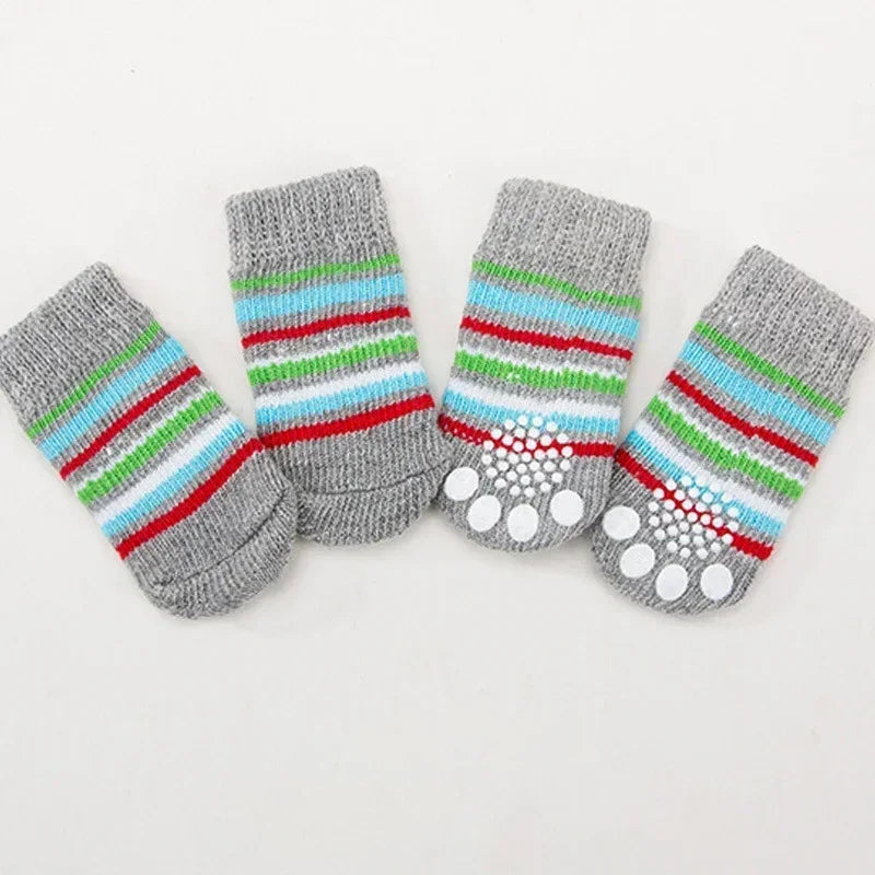 4 pzs./set calcetines para perros con patrón bonito, cubrepies cálidos antideslizantes, zapatos protectores para patas de cachorro, regalo de Navidad, accesorios para mascotas