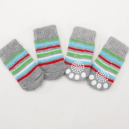 4 pzs./set calcetines para perros con patrón bonito, cubrepies cálidos antideslizantes, zapatos protectores para patas de cachorro, regalo de Navidad, accesorios para mascotas