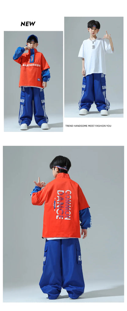 Chaqueta de hip hop para niños Pantalones cargo de contraste Sudaderas para niñas Conjuntos de ropa de baile callejero Chándal para niños Ropa urbana infantil