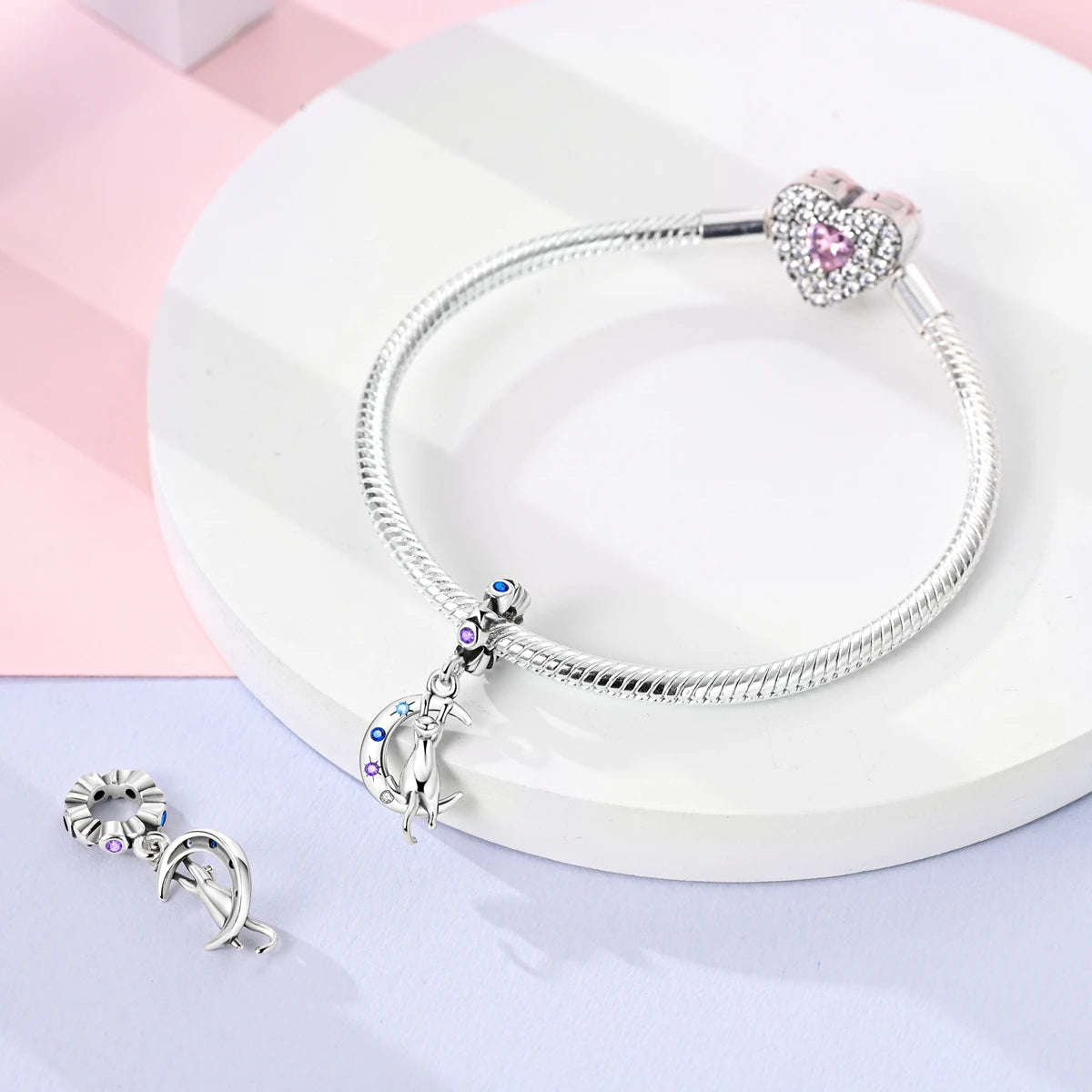 New Arrivals Silver Plated Cute Pet Moon Luminous Firefly Charms Fit Original Bangle Beads Pendent Dangle Bracelet DIY Jewelry