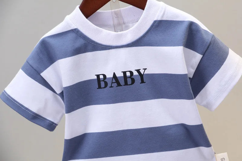 Ropa de verano para niños, camisetas informales de algodón a rayas, pantalones cortos, conjunto de 2 piezas, atuendo infantil para niños pequeños, chándales de 0 a 5 años