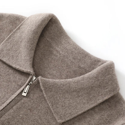 Suéter 100% Lana Merino para Hombre, Cuello Polo, Cierre de Cremallera, Cártigan de Negocios, Chaqueta de Cachemira, Tejido para Otoño Invierno