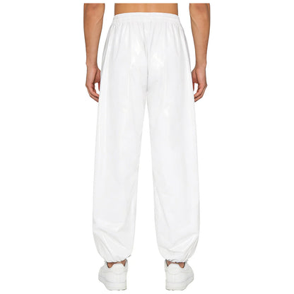 Pantalones Holgados Brillantes para Hombre Y2K con Cordón en la Cintura, Elástico en la Cintura, Bolsillos Laterales, Pantalones de Chándal Holgados y Brillantes, Disfraces de Hip Hop