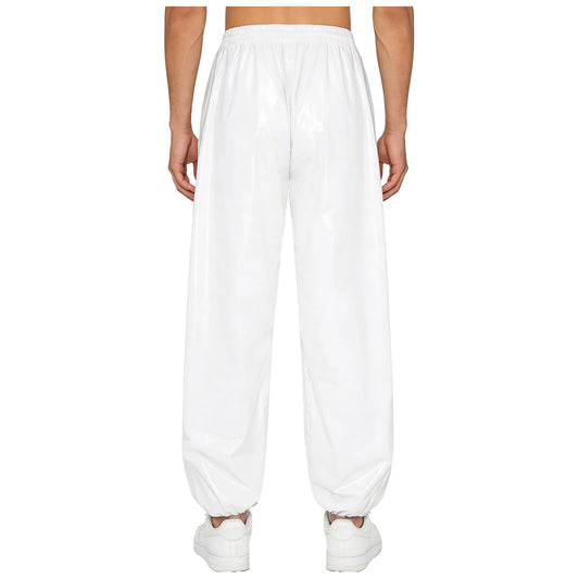 Pantalones Holgados Brillantes para Hombre Y2K con Cordón en la Cintura, Elástico en la Cintura, Bolsillos Laterales, Pantalones de Chándal Holgados y Brillantes, Disfraces de Hip Hop