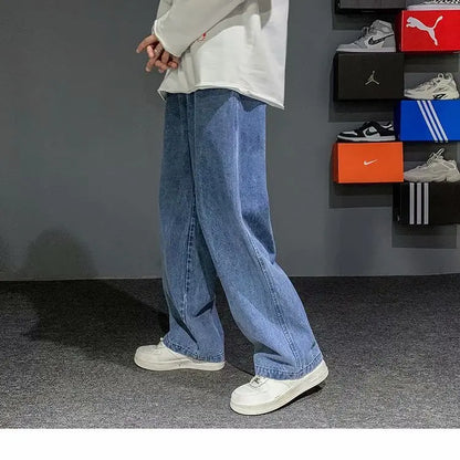 Nuevos pantalones vaqueros coreanos holgados para hombre, de calle, rectos, de mezclilla, de pierna ancha, Hip Hop, holgados, azul claro, gris, negro