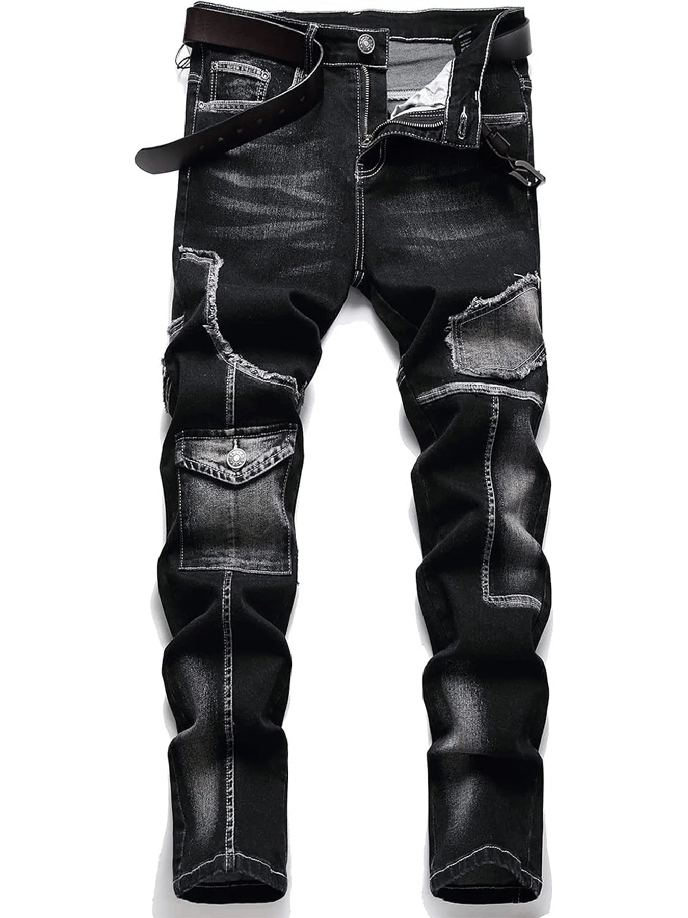 Mid-high waist fringed jeans, street style, solid color, suitable for all seasons.