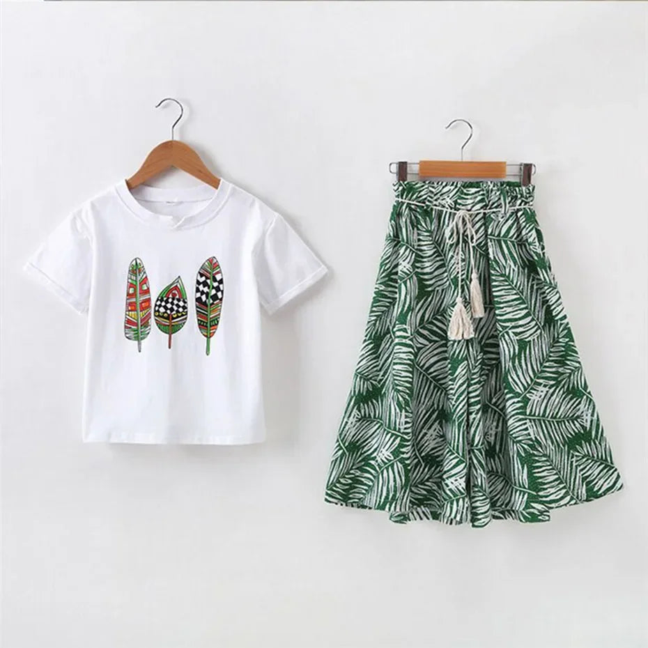 Ropa de verano 2023 para niñas, conjuntos de ropa para niños, manga corta + pantalones, conjunto de ropa para niños de 3 4 5 6 7 8 9 10 11 12 años