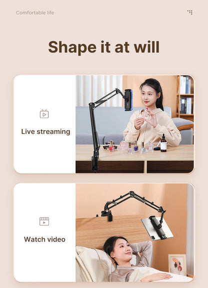 Ulanzi T2 Soporte de escritorio de metal con brazo largo, soporte para tablet de cama, soporte perezoso de escritorio, soporte para iPad, smartphone, brazo articulado para micrófono
