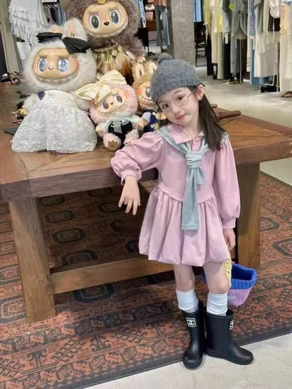 2025 Corea Niñas Bebé Vestido Verano Primavera Otoño Cuadros Retazos Vestidos Casuales Moda Niños Ropa Vestidos