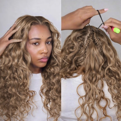 Honey Blonde Highlight Body Wave Crochet Human Hair Pre-Separated Invisble Miracle Knot Braids Feather Crochet Hair Extensions
