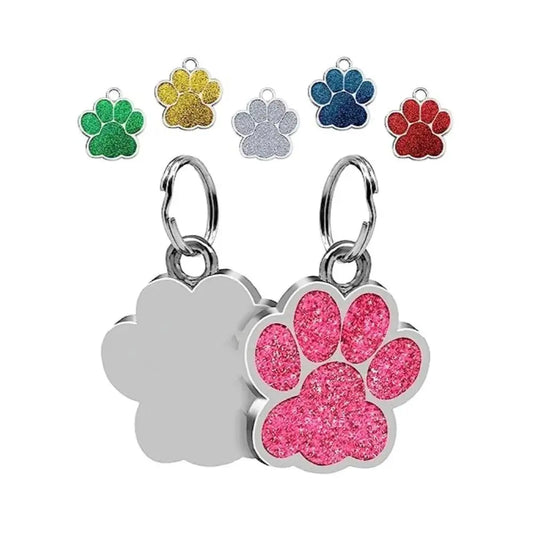 Placas de identificación para perros y gatos, colgante con purpurina, huella de pata de cachorro, etiqueta para collar de mascota, accesorios para mascotas