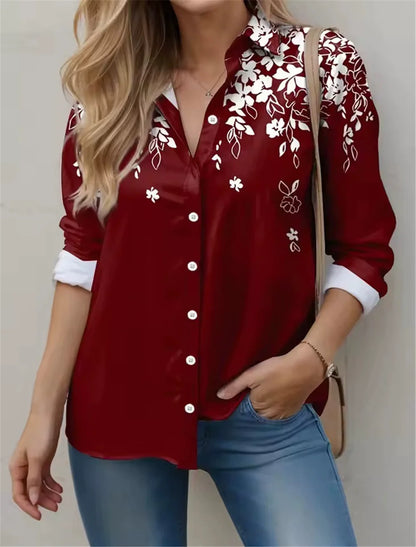Camisas de manga larga para mujer con estampado floral, nueva blusa de calle con estampado de flores 3D para mujer, camisa informal para todas las estaciones.