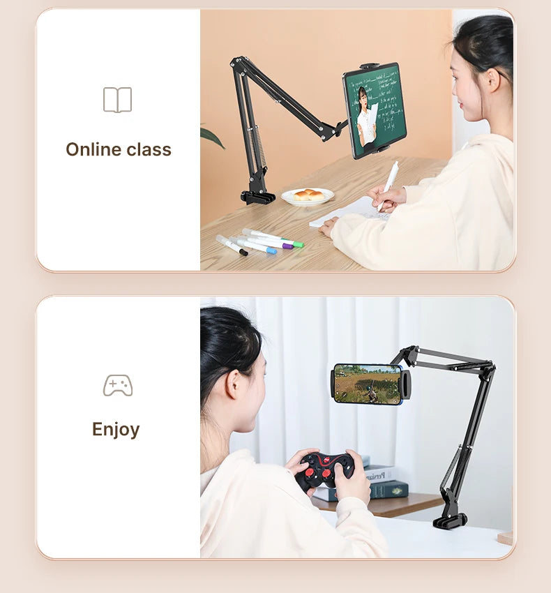 Ulanzi T2 Soporte de escritorio de metal con brazo largo, soporte para tablet de cama, soporte perezoso de escritorio, soporte para iPad, smartphone, brazo articulado para micrófono