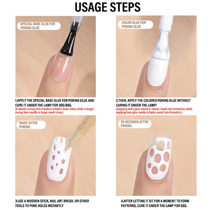New Nail Poke Poke Nail Art Glue Black White Wave Texture Lace Hole Nail Painting Art Gel DIY Manicure Decoration Nails Salon