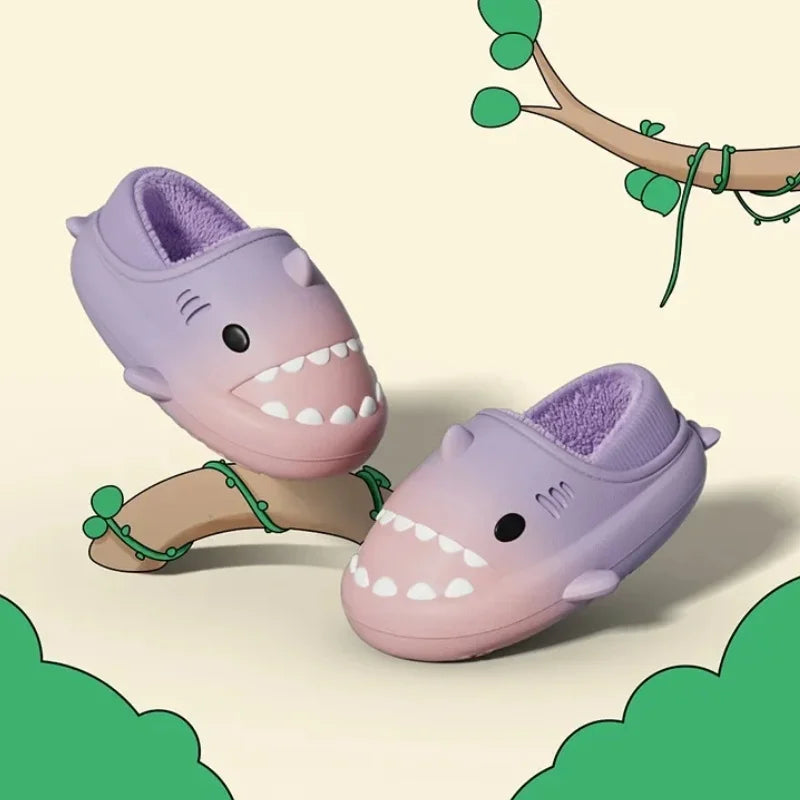 Winter Cute Children EVA Shark Slippers Girls Soft Indoor Home Cotton Sandals Boys Non-Slip Thick Slides Kids Waterproof Shoes