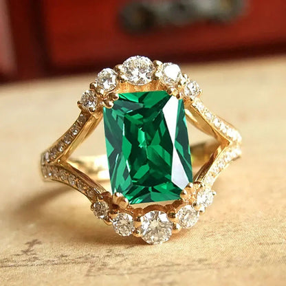 European and American Anniversary Couple Gift: European and American New Geometric Ring Luxury Green Zircon Accessory