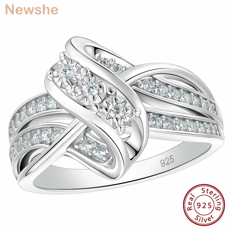 Newshe Anillos de compromiso de plata 925 para mujer, diseño de nudo único, circonita cúbica brillante AAAAA, anillo llamativo