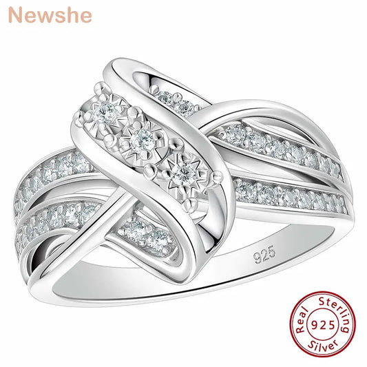 Newshe Anillos de compromiso de plata 925 para mujer, diseño de nudo único, circonita cúbica brillante AAAAA, anillo llamativo
