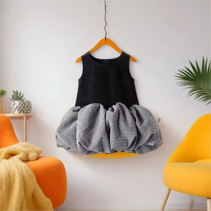 2025 Corea Niñas Bebé Vestido Verano Primavera Otoño Cuadros Retazos Vestidos Casuales Moda Niños Ropa Vestidos