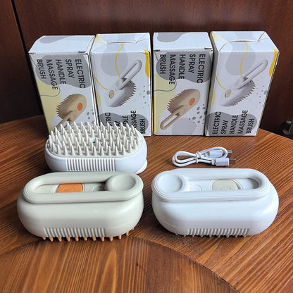 Cepillo de vapor giratorio para gatos y perros, peine eléctrico pulverizador para eliminar el pelo, cepillo de gato de silicona suave para masaje, peine de aseo, accesorios para mascotas