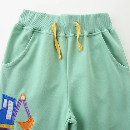 Little maven Pantalones deportivos CAR para bebés, ropa para niños con bordado de dibujos animados de excavadora, pantalones de algodón para niños, joggers