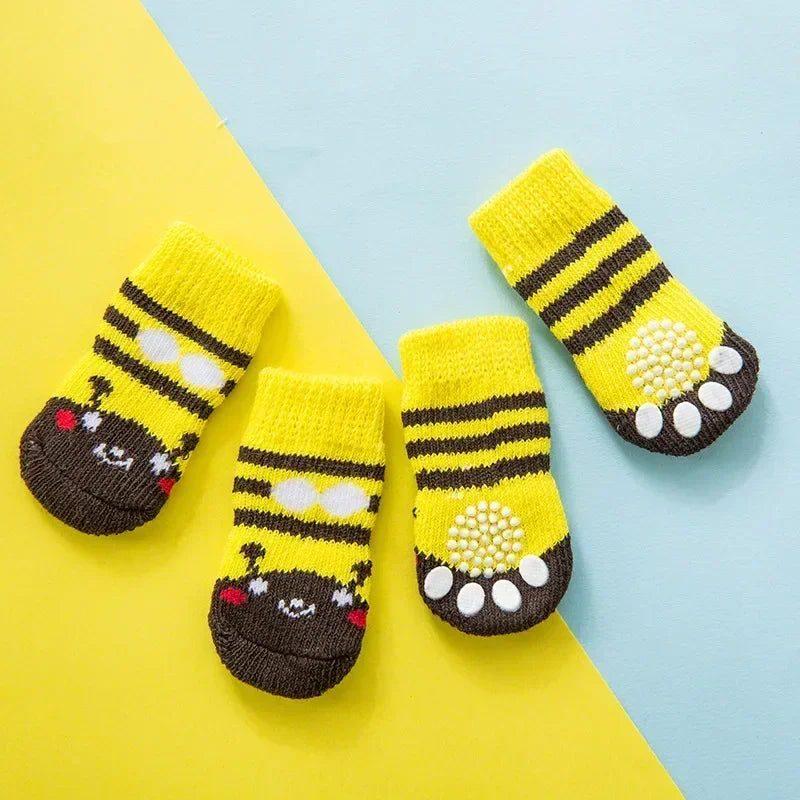 4 pzs./set calcetines para perros con patrón bonito, cubrepies cálidos antideslizantes, zapatos protectores para patas de cachorro, regalo de Navidad, accesorios para mascotas