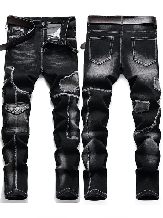 Vaqueros de cintura media-alta con flecos, estilo urbano, color liso, adecuados para todas las estaciones.