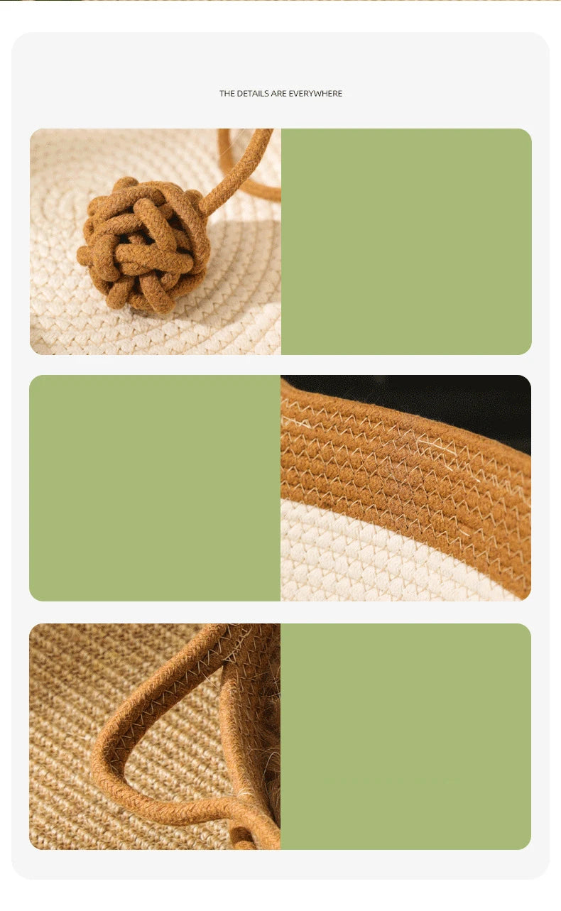 Cama para Gatos, Nido para Mascotas, Tejido de Ratán Puramente Manual, Tablero Rascador para Gatos de Enea, Almohadilla Cálida de Invierno Extraíble y Lavable para Todas las Estaciones