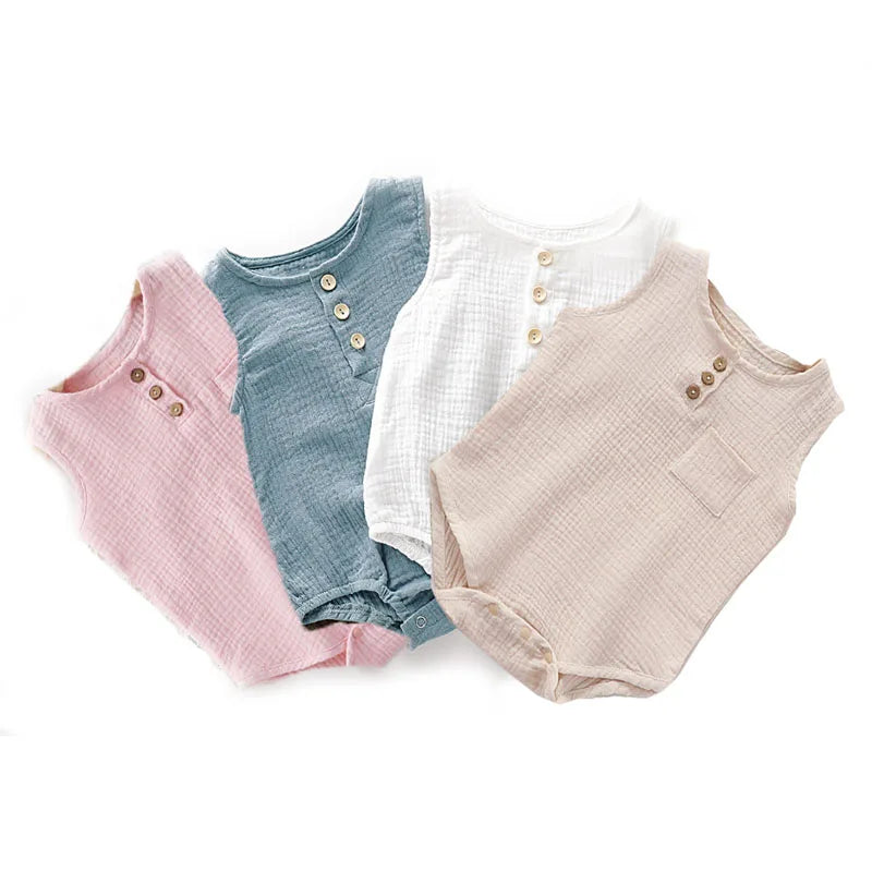 Peleles de bebé de verano 2022 para niños y niñas, body de muselina sin mangas para recién nacidos, ropa de moda para bebé, conjuntos para niños pequeños