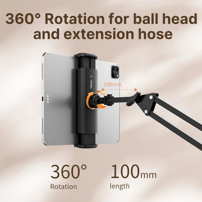 Ulanzi T2 Soporte de escritorio de metal con brazo largo, soporte para tablet de cama, soporte perezoso de escritorio, soporte para iPad, smartphone, brazo articulado para micrófono