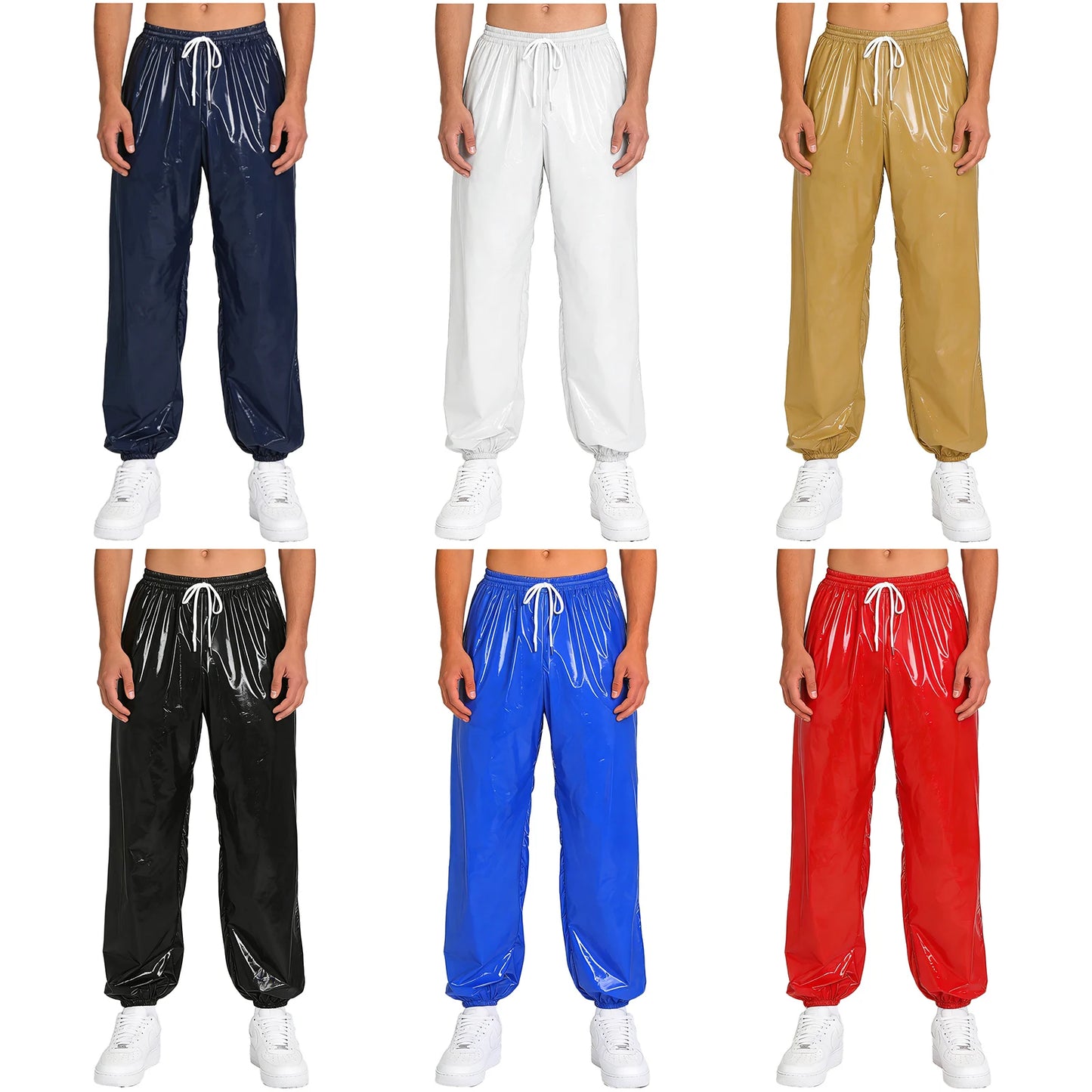 Pantalones Holgados Brillantes para Hombre Y2K con Cordón en la Cintura, Elástico en la Cintura, Bolsillos Laterales, Pantalones de Chándal Holgados y Brillantes, Disfraces de Hip Hop