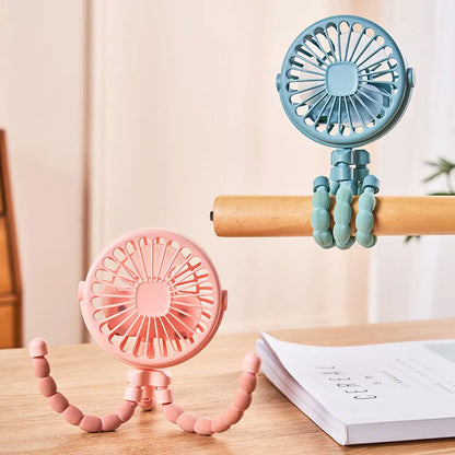 Ventilador de Cochecito para Bebés con Trípode Flexible, Ventilador Portátil de Mano con Carga USB, Mini Ventilador de Escritorio de 500mAh para Cochecito de Bebé y Estudiantes