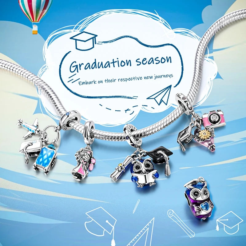 New 925 Sterling Silver Charms Bead Penguin Owl Bow Heart Charm Fit Original Pendant Bracelet Jewelry Making For Women Gift