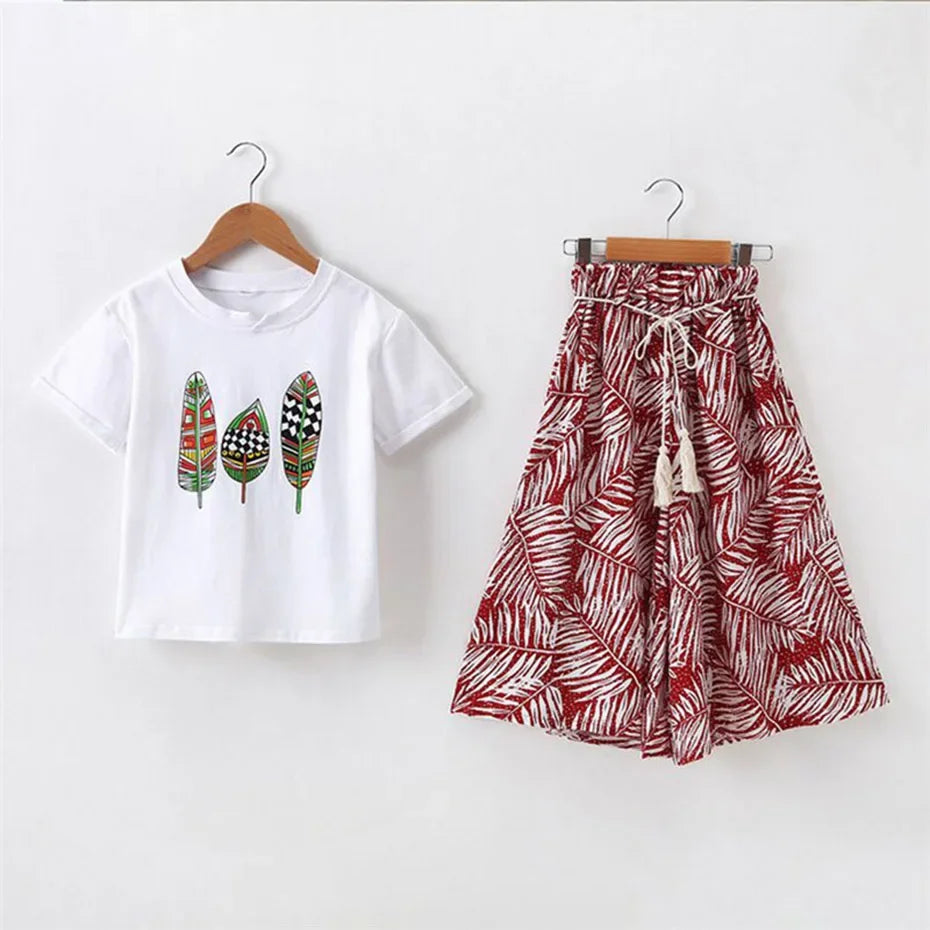 Ropa de verano 2023 para niñas, conjuntos de ropa para niños, manga corta + pantalones, conjunto de ropa para niños de 3 4 5 6 7 8 9 10 11 12 años