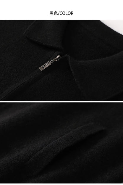 Suéter 100% Lana Merino para Hombre, Cuello Polo, Cierre de Cremallera, Cártigan de Negocios, Chaqueta de Cachemira, Tejido para Otoño Invierno