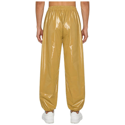 Pantalones Holgados Brillantes para Hombre Y2K con Cordón en la Cintura, Elástico en la Cintura, Bolsillos Laterales, Pantalones de Chándal Holgados y Brillantes, Disfraces de Hip Hop