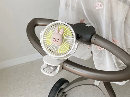 Ventiladores coreanos para cochecitos de bebé, ventilador portátil de clip para exteriores, lindo oso, conejo, ventilador eléctrico de mano recargable para el hogar, 3 velocidades