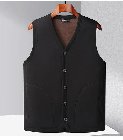 2026 Men's Autumn Winter Fashion V-neck Thickened Plus Velves Warm Vest Man Sleeveless Jackets Solid Slim Casual Waistcoat Male