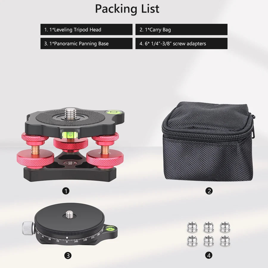 VICELK Leveling Base Tripod Head+360° Panoramic Pan Base for Macro Panoramic Photography with +/-5 Degree Precision Adjustment