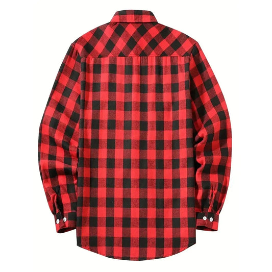 Camisas de hombre con un solo botón, clásicas a cuadros, informal elegante, camisa de franela de manga larga, dos bolsillos en el pecho, diseño de primavera otoño, tops para hombre